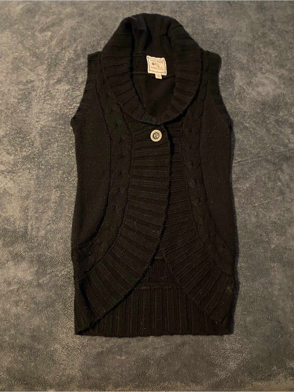 Pink Rose Black Shawl-Collar Sleeveless Knit Cardigan Vest